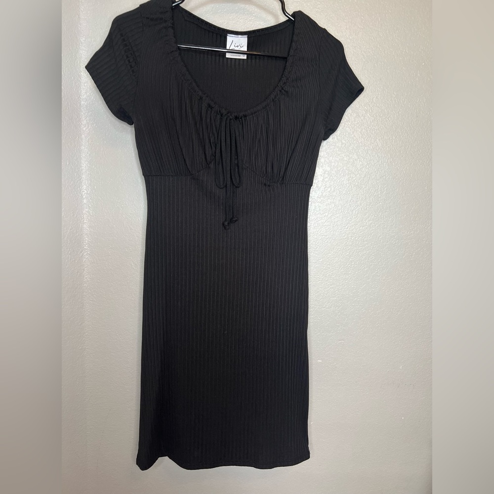 Livi by Olivia Rae Black Ribbed Ruched Tie Front Mini Dress Small 15515-J